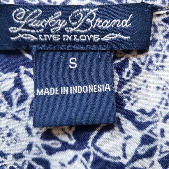 Lucky Brand Blue and White Long Sleeve V Neck Side Tie Blouson Top Small - Picture 12 of 12